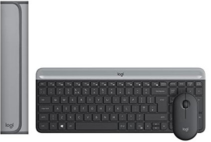 Logitech MK470 Slim Wireless Keyboard & Mouse Combo for Windows + Logitech Desk Mat - Whisper-Quiet, Long Battery Life, Optical Mouse, PC/Laptop, QWERTY UK Layout - Black