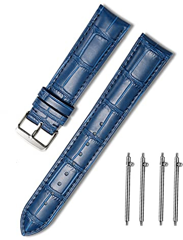 MUENShop Echtes Leder Uhrenarmband Alligator Schnellverschluss Klassische Dornschließe für 18mm-24mm Schwarz/Braun/Blau/Grün Kalbsleder Ersatz Armband für Herren/Damen