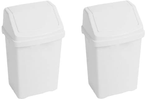 JMS we create smile (𝐒𝐞𝐭 𝐨𝐟 𝟐) Swing Bin Under Kitchen Cabinet Dust Bin Storage Bin Food Grade Plastic Swing Top Waste Rubbish Garden Compost Bin - Made in UK (Small (8 Litre), Ice White)