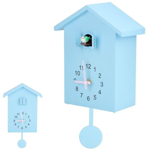 Cuckoo Clock, Pendulum Wall Clock Cuckoo Clock with Working Bird Blue Swing Bird Wall Clock with Sound Timed Alarm for Home Bedroom Decor