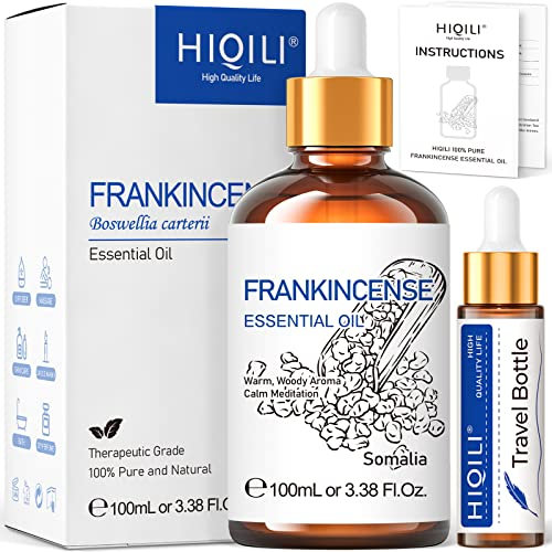 HIQILI Weihrauchöl 100ml, 100% Naturreines Weihrauch Ätherisches Öl, Ätherisches Aromatherapieöl, Duftöl für Diffuser, Entspannung, Haut, Meditation