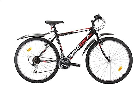 Multibrand Velotec Pro Bicicleta de Montaña de Aluminio 26 Pulgadas, 18 velocidades, V-Brake, Unisex, Adecuada para 165–180 cm (Negro con Rojo y Gris)