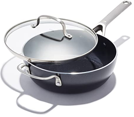 OXO Agility 3QT Chef’s Pan with Glass Lid, Ceramic Nonstick Cookware PFAS-Free, Induction Suitable, 600°F Oven Safe, Durable Versatile Cookware for Healthy Quick & Even Cooking, Dishwasher Safe, Black