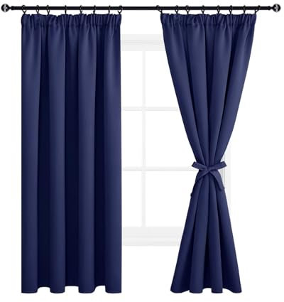 DWCN Blackout Curtains for Bedroom Thermal Insulated Curtains with Tiebacks Pencil Pleat Window Curtains for Living Room 46 x 72 inch Length, Navy Blue, 2 Panels