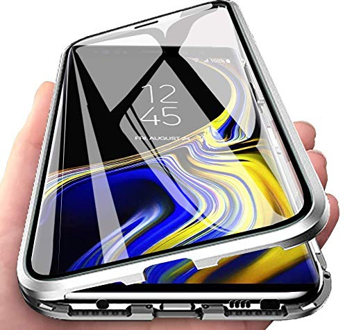 Funda Compatible con HONOR Magic 5 Lite, Adsorción Magnética Case 360 Grados Protector de Pantalla, Integrado Lente de cámara Protector Transparente Vidrio Templado Carcasa Metal Bumper Case,Plata