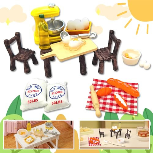 Wichtel Zubehör,24 Stück, Weihnachten,Miniatur Puppenhaus Backen, Tisch und Stühle,Wichteltür Backset, Dollhouse