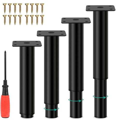 Weinsamkeit 4 Pieds de Meubles en Métal, Pieds de Meuble Réglables 25-43 cm avec vis et Tournevis, Hauteur Réglable 0-40 mm, Chargeable Jusqu'à 800 kg, Pieds de Meuble pour Canapé, Lit