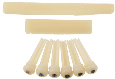 LYWSMSK Ungebleichte Akustikgitarre Knochen Sattel & Sattel & 6 Steg Pins W/Pearl Shell Dot Set Kompatibel mit YMH LL/A Serie Akustikgitarre