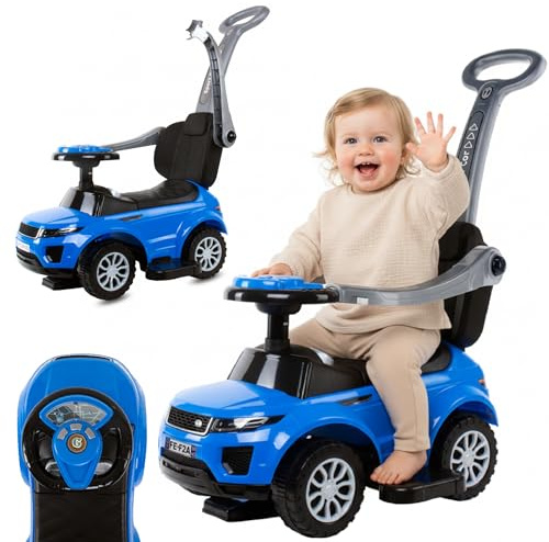 4in1 Kinderauto Rutschauto ab 1 Jahre und Schiebeauto mit Hupe und Musik, Rutschauto mit Stauraum unter dem Sitz, Spielzeugauto ab 1 Jahren (Blau)