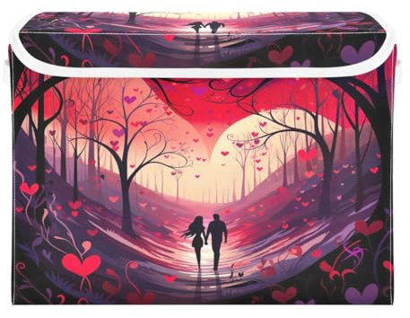 JUMBEAR Contenitori pieghevoli per San Valentino, coppie, con coperchio, in tessuto, per camera da letto, ufficio