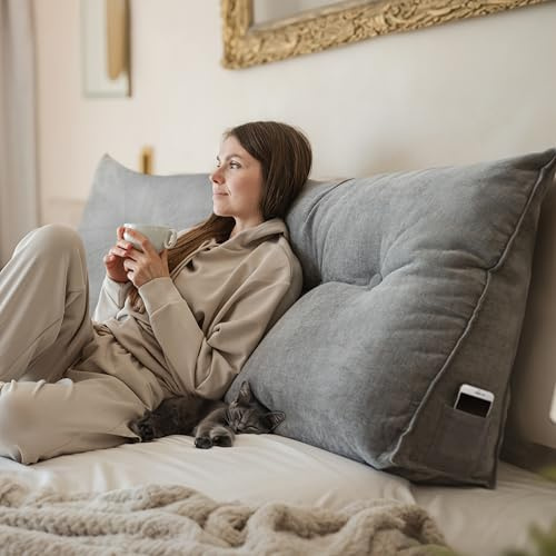 Björn&Schiller back cushion grey, 200 cm - reading pillow for bed and sofa, wedge pillow, back cushion for the wall, seat cushion, wall cushion, large with washable cover - ideal for leaning in bed