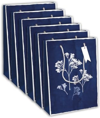 Clairefontaine 32496-2Cpack - Packung 6 Geschenktasche - Tüte Excellia, Format L (26,5x14x33 cm), 210g, geeignet für Geschenke, Cyanotypie Blau - Weiß, 1 Pack