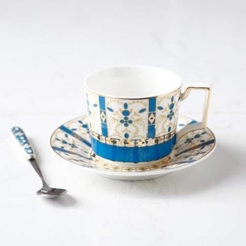 asdchZen Service à thé en porcelaine anglaise - Tasse à café en porcelaine anglaise - Tasse à café et soucoupe - Assiette à dessert - Costume trois pièces (soucoupe bleue)