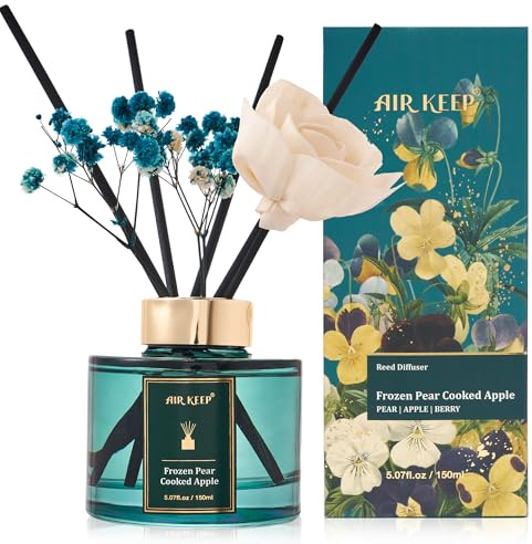 Airkeep Diffuseur de Parfum 150ml, Frozen Pear Cooked Apple Reed Diffuser Set, Rose Parfum d Ambiance Maison, Decoration pour Chambre, Salon, Salle de Bain, Bureau