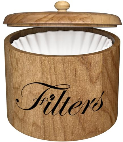 CORTNK Kaffeefilterhalter, Kaffeefilteraufbewahrung aus Holz mit Deckel, runder Kaffeefilterbehälter für Theke, rustikale Kaffeebar-Zubehör-Halter-Dekoration (Natur)