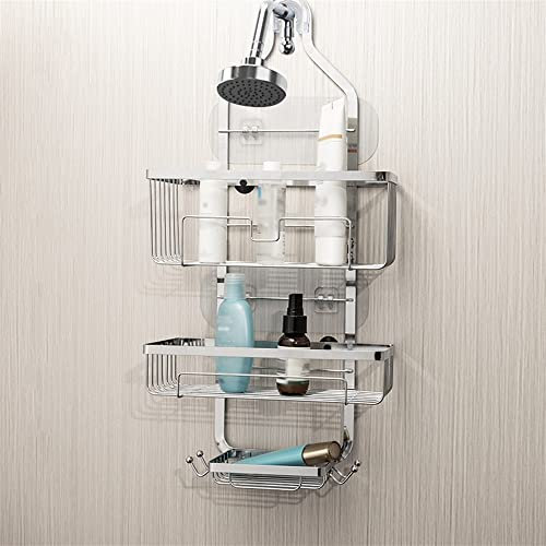 Mensole da bagno senza foratura, portaoggetti per doccia ad angolo, da appendere al soffione, con ganci, portasapone, scolapiatti, a parete, antiruggine, per shampoo, gel doccia, organizer/Argento-S