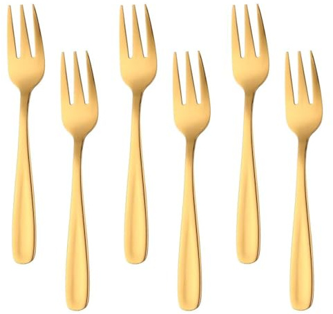 Buyer Star 6 Pcs 5.5 Inch Mini Gold Stainless Steel Dessert Forks, Dishwasher Safe