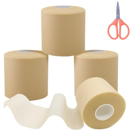 Soleeya 4 Rotolis 27m*7cm Bende Salvapelle con 1 Forbici, Traspirante Salvapelle Sportivo Calcio Spugna Benda Elastica, Nastro Fasciature Sportive per Lesioni Sportive di Polsi, Caviglie