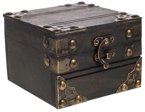 OUNONA Holzschatulle Vintage Schatzkiste Holz Aufbewahrungsbox Klein Schmuckschatulle Holz Geschenkbox Andenken Schmuckkästchen