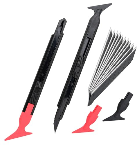 EHDIS 2 in 1 Cuttermesser mit Micro Rakel Set, Cuttermesser 9mm mit 10 Abbrechklingen, Micro Rakel Wrap Stick mit 2 Unterschiedlicher Härte, Folierungs Werkzeug für Tönungsfolie Auto, Fensterfolie