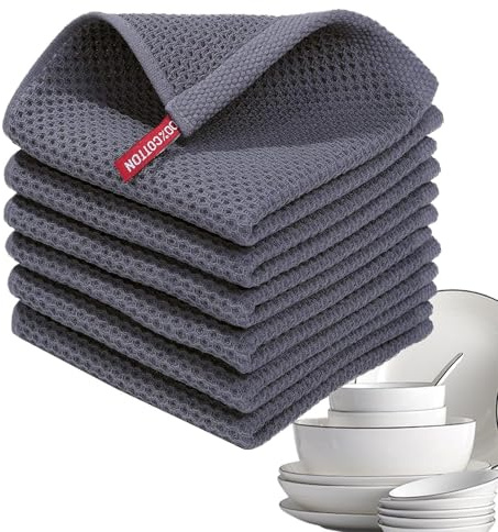 Vriusi Cotton Dish Cloths | 6-Piece Multipurpose Kitchen Towels | Soft Dish Drying Towels for Efficient Washing, Ideal Washcloths for Utensils, and Kitchen Cleaning, Reusable Dish Towels