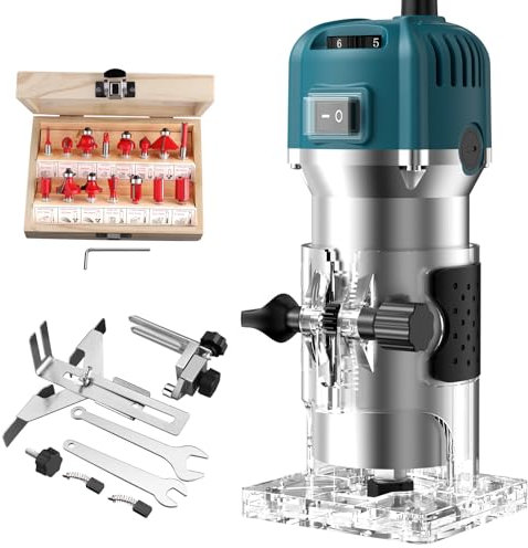 JiGiU Fresatrice Verticale 800W Professionale con 15 Frese Incluse, Motore in Rame e Corpo Alluminio - Regolazione Velocità 0-28.000 G/min per Legno, Scanalatura e Lavori di Precisione