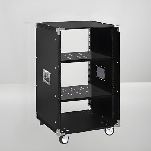 YQMHEZ 1-5-stufiger HiFi Rack, mehrlagiger bodenstehender Audio Rack HiFi Regal, Netzwerk-Server-Rack mit offenem Rahmen, mit Lenkrollen, Stereoschrank(Nero,2 Tier)