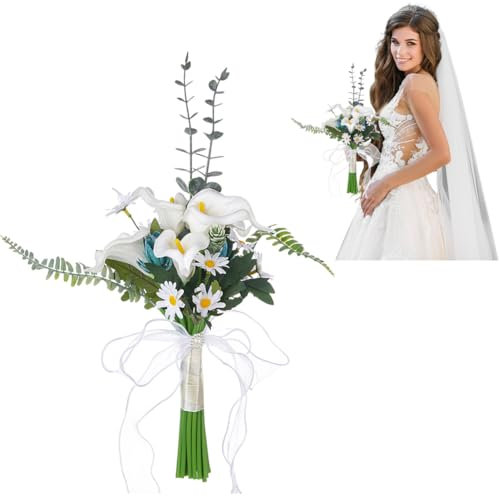 Rustikaler Calla Lilien Brautstrauß – Hochzeitsstrauß mit Künstlichen Blumen im Waldstil, Eleganter und Natürlicher Kunstblumenstrauß für Braut, Perfekte Hochzeit Blumen für Land- Vintage-Hochzeiten