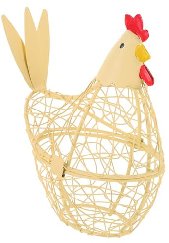 JECOMPRIS Hen Shaped Iron Wire Basket for Kitchen Storage Compact Decorative Holder for Fruits and Snacks Cute Home Decor Light