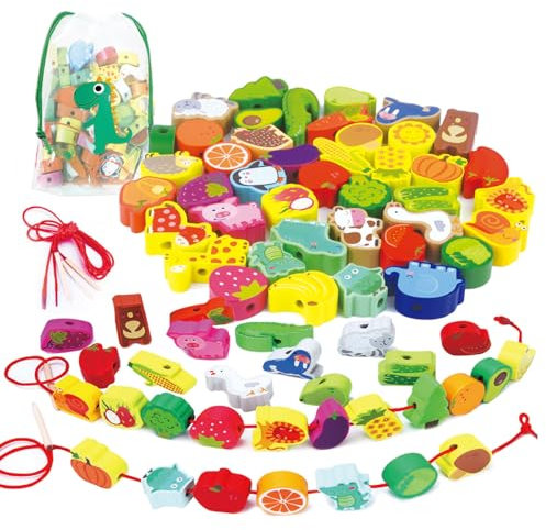 Dr. MUYA® Montessori Spielzeug 2 3 4 5 6 Jahre, Fädelspiel Ab 2 Jahre, Motorikspielzeug Holzspielzeug Lernspiele, Spiele Ab 2 Jahre, Geschenk 2-6 Junge Mädchen Kinder