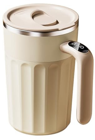 DONGKER Tazze Miscelazione Automatico, 450ML Tazza Automescolante Magnetica in Acciaio Inossidabile con Coperchio Scorrevole e Display Intelligente per Caffè, Latte, Tè, Cioccolata Calda