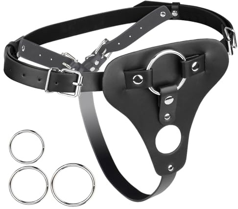 Strap On Dildo Harness for Women, Adjustable Strapon Harness for Dildo with 3-Size O-Rings, PU Leather Pegging Harness Strap On Sex Toy for Adult Couples Lesbians Gay