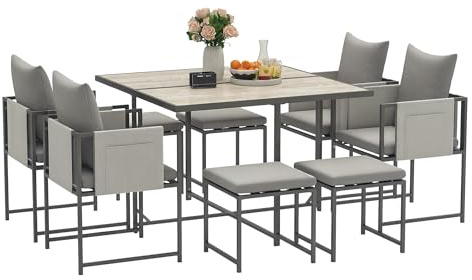 Outsunny 8 Seater Garden Dining Set, Cube Garden Furniture with Cushions