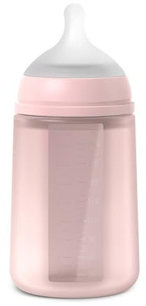 Suavinex, Biberon in Silicone da 240 ml, con Tettarella Fisiologica in Silicone SX Pro, con Valvola Anticolica, Biberon a Flusso Medio (M). Per bambini +3 mesi. Colour Essence Acqua di Rose