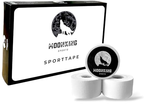 MoonKing Sports® - Sporttape (3,8cm x 10m) - Weiß - 3 Rollen - Starres Profi Sport Tape mit extra starker Haftung, unelastisch, reißbar, hautfreundlich - Tapeverband für Stabilisierung & Fixierung