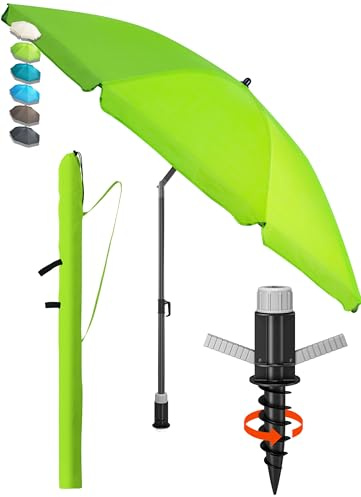4smile Sonnenschirm Strand SunnyJoy Ø 160 cm, 3er Set - Strandschirm mit UV Schutz 50+, inkl. Sonnenschirm Schutzhülle und Bodenhülse - Strandschirm windfest stabil, Sonnenschutz Strand, Grün