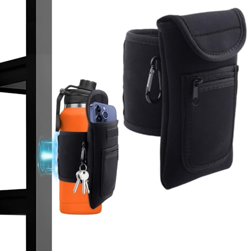 Magnetic Gym Bag für Sportflasche, Gym Magnetischer Tasche Magnetische Wasserflasche Tasche mit Handyfächern, Gym Mobile Holder für Wasserflaschen 1 & 1.5 Liter, für Flasche, Handy, Schlüssel, usw