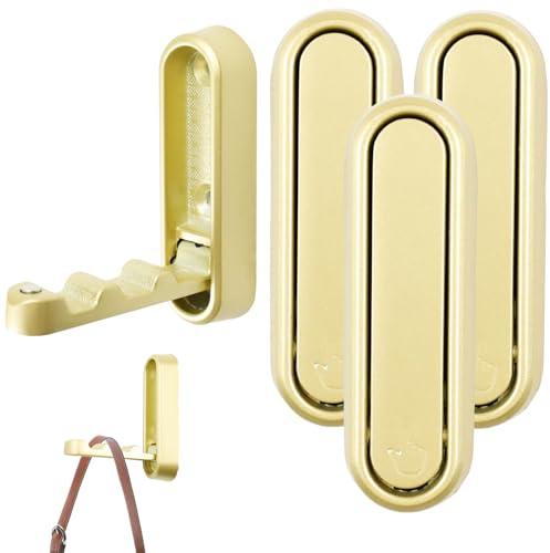Fosoloni 4 Stück Kleiderhaken Klappbar, Garderobenhaken Klappbar aus Zinklegierung, faltbare wandhaken für Bad Küche, kleiderhaken gold für Wand hängenden Mantel, Tasche