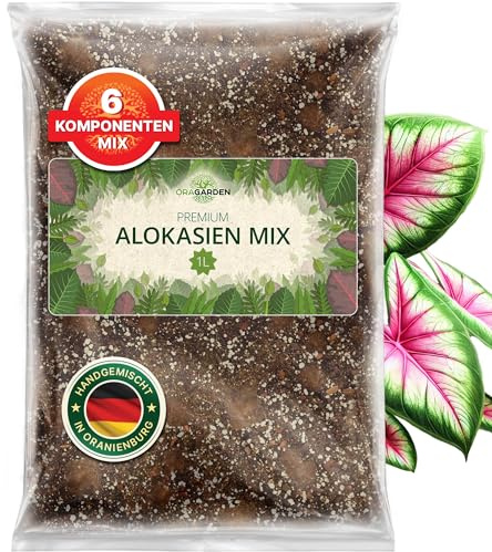 ORAGARDEN Alocasien Erde für Zimmerpflanzen und Garten - 1L Alokasien Substrat für Pflanzen, Palmen, Blumen - 6 Komponenten Blumenerde