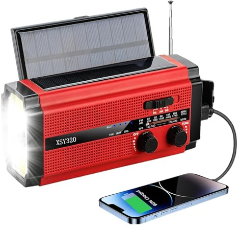 Sucritude Radio - Radio de Survie Portable à Manivelle et Énergie Solaire - Batterie Rechargeable 5000mAh avec Chargeur et Lampe Torche Intégrée pour Urgences en Extérieur