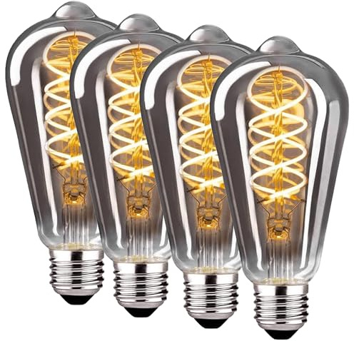 SUYGUAR E27 LED Vintage Glühbirne, Edison Vintage Glühbirne E27 Dimmbar 4W Warmweiß,Retro LED Lampe Dekorative Leuchtmittel Für Wohnzimmer/Schlafzimmer/Esszimmer/Küche/Bar - Rauchgrau 64mm 4 Stück