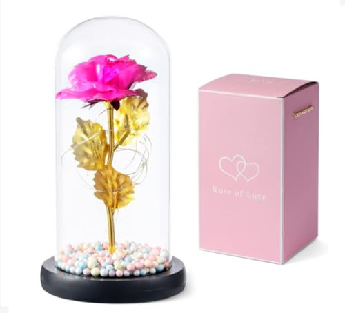 Rosa Eterna FUCSIA LED – Regalo Festa della Mamma Pasqua Compleanno Anniversario Occasione – Fidanzata Moglie Mamma Sorella Suocera Amica – Idea Regalo Romantico Donna – Fiore Eterno e dell'Amore