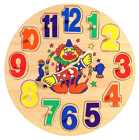 Gogogmee Wooden Clock for Cognitive Learning Educational Recognition Montessori Building Blocks Year Old Safe Non Toxic Material Bright Colors Developmental Play