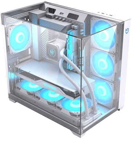 Hiditec Sky | Caja PC Gaming ATX | Triple Cristal Templado | USB-C | Blanca | Visión panorámica 3D | Hasta 7 ventiladores | GPU hasta 400 mm | Sistema de doble cámara