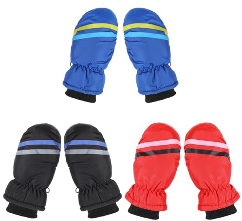 Grevosea Kids Winter Ski Gloves, 3 Pairs Waterproof Warm Snow Mittens Toddler Snow Gloves for Outdoor Activities Cold Weather