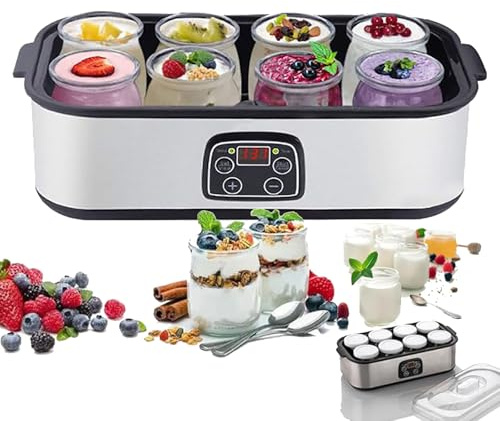 TIANTOO Yogurtera Eléctrica (1,3 L), 4 Vasos De 100 Ml, Pantalla LCD/Interruptor Táctil, Tiempo Ajustable/Apagado Automático, Fácil De Limpiar, para Yogur Casero.,1400ml