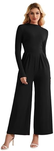 Sukiglam Tuta Da Donna Elegante Manica Lunga Scollo Mock Jumpsuit Aderente Casual Monopezzi Tutine con Cerniera Gamba Larga Pantaloni Lungo Completo con Tasche Slim Fit Tute Intera Cerimonia Overall