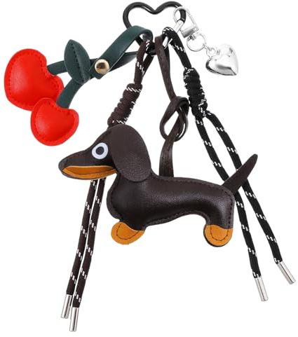 Apausvcm Dackel Schlüsselanhänger Süße Leder Dackel Herz Kirsche Taschenanhänger Hunde Bag Charms Welpe Keychain Hundetasche Anhänger Dackels Anhänger Glücksbringer Dackels Geschenke für Freunde