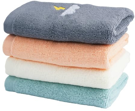 Zykra 4 Toallas para la Cara para Niños de Algodón, 4 Colores Toalla Guarderia 25x45 cm, Dibujos Animados, Toallas Pequeñas Niños Colegio Suaves, Toalla Bidet Infantil para Playa, Fitness, Vacaciones