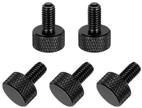 QUARKZMAN 5 Stk Aluminium Rändelschrauben M6x12mm Handschraube Schwarz | Flache Rändelschraube mit Vollgewinde, Eloxierte Handschrauben für PC-Gehäuse, Grafikkarte, Mechanische, Elektronische Geräte